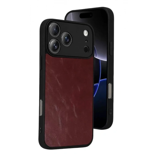Mey İthalat®   iPhone 17 Pro Max Aras Deri Kapak - Bordo