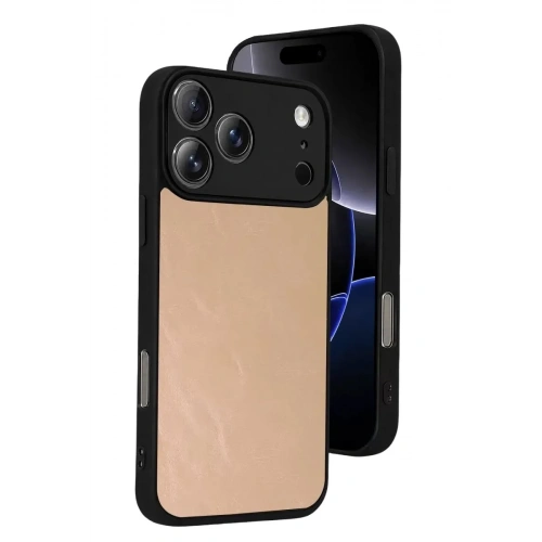 Mey İthalat®   iPhone 17 Pro Max Aras Deri Kapak - Pudra
