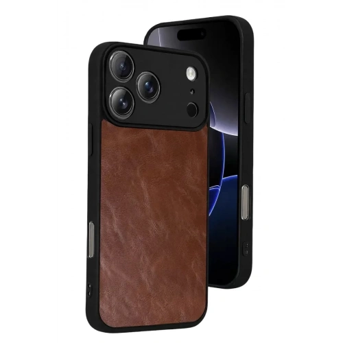 Mey İthalat®   iPhone 17 Pro Max Aras Deri Kapak - Taba