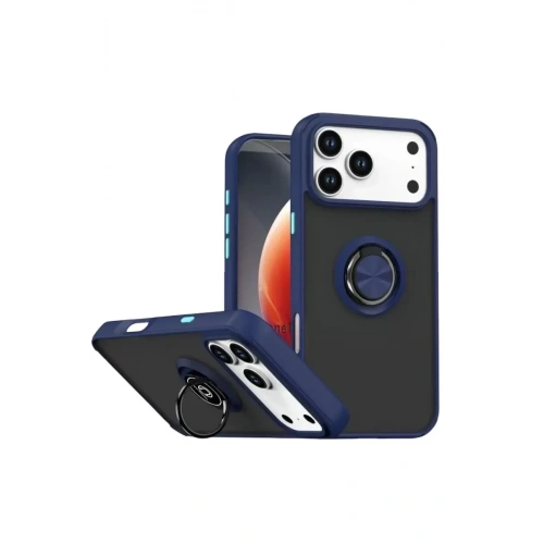 Mey İthalat®   iPhone 17 Pro Max Montreal Yüzüklü Silikon Kapak - Lacivert
