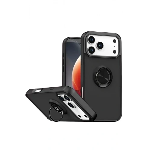 Mey İthalat®   iPhone 17 Pro Max Montreal Yüzüklü Silikon Kapak - Siyah