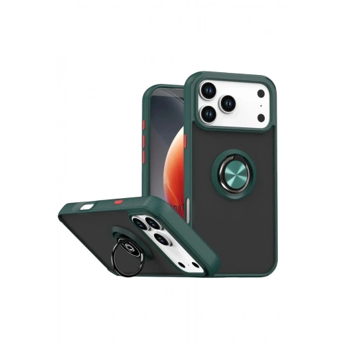 Mey İthalat®   iPhone 17 Pro Max Montreal Yüzüklü Silikon Kapak - Yeşil