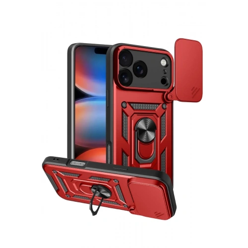 Mey İthalat®   iPhone 17 Pro Max Pars Lens Yüzüklü Silikon - Kırmızı