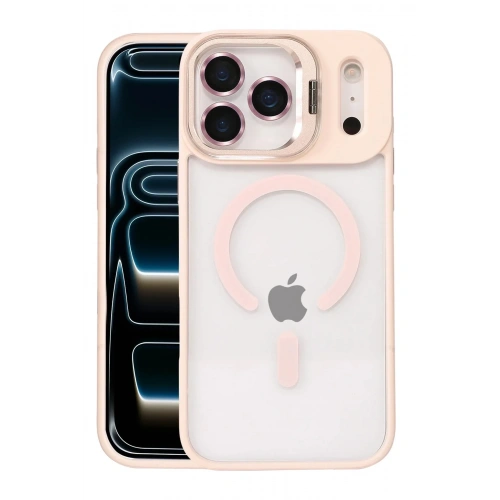 Mey İthalat®   iPhone 17 Pro Max Remim Lensli Magsafe Standlı Kapak - Pembe