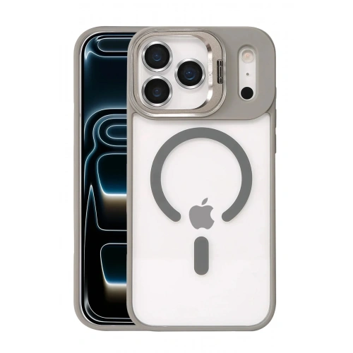 Mey İthalat®   iPhone 17 Pro Max Remim Lensli Magsafe Standlı Kapak - Titan Gri