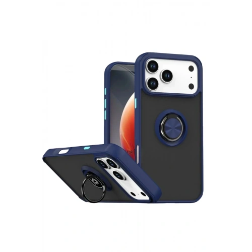 Mey İthalat®   iPhone 17 Pro Montreal Yüzüklü Silikon Kapak - Lacivert