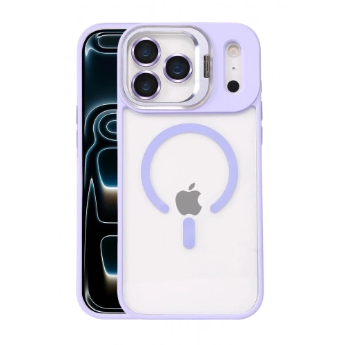 Mey İthalat®   iPhone 17 Pro Remim Lensli Magsafe Standlı Kapak - Lila