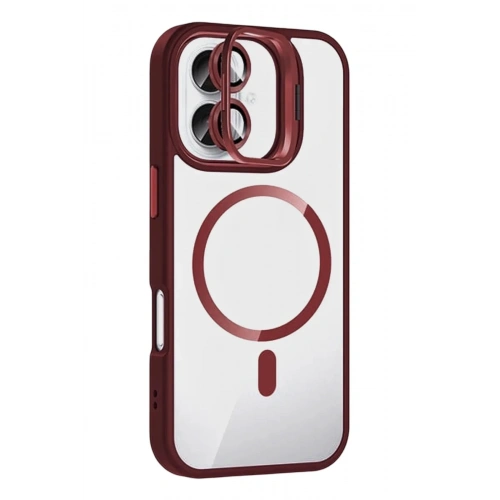 Mey İthalat®   iPhone 17 Remim Lensli Magsafe Standlı Kapak - Bordo