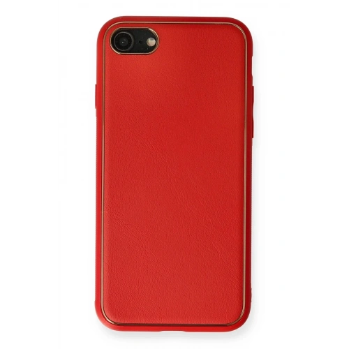 Mey İthalat®  iPhone 7 Kılıf Coco Deri Silikon Kapak - Kırmızı