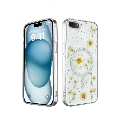 Mey İthalat®  iPhone 7 Kılıf Daisy Simli Magsafe Kapak - Gümüş
