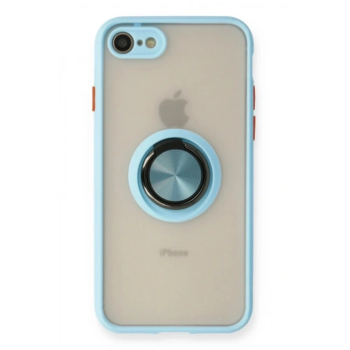Mey İthalat®  iPhone 7 Kılıf Montreal Yüzüklü Silikon Kapak - Buz Mavi