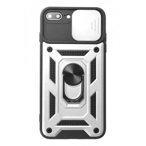 Mey İthalat®  iPhone 7 Plus Kılıf Pars Lens Yüzüklü Silikon - Gümüş