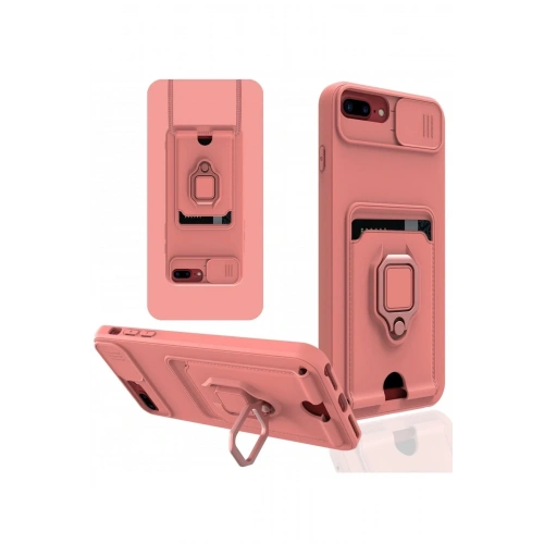 Mey İthalat®  iPhone 7 Plus Kılıf Zuma Kartvizitli Yüzüklü Silikon - Pembe