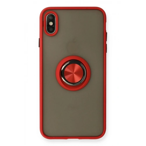 Mey İthalat®  iPhone X Kılıf Montreal Yüzüklü Silikon Kapak - Kırmızı
