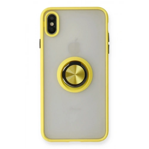 Mey İthalat®  iPhone X Kılıf Montreal Yüzüklü Silikon Kapak - Sarı