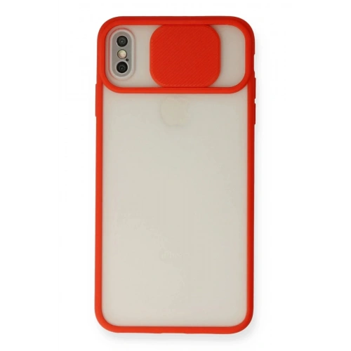 Mey İthalat®  iPhone X Kılıf Palm Buzlu Kamera Sürgülü Silikon - Kırmızı