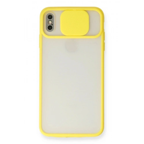 Mey İthalat®  iPhone X Kılıf Palm Buzlu Kamera Sürgülü Silikon - Sarı