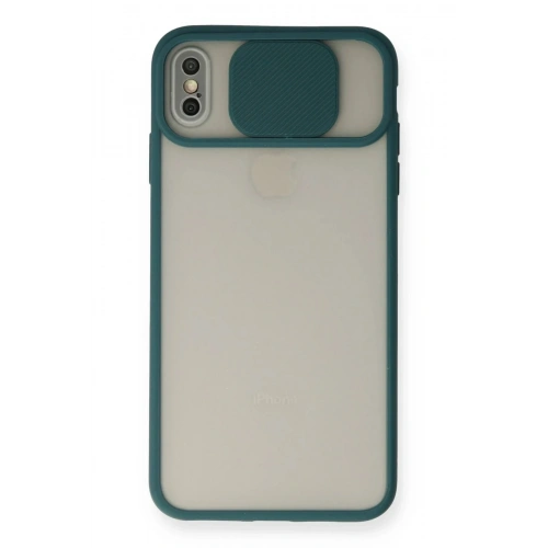 Mey İthalat®  iPhone X Kılıf Palm Buzlu Kamera Sürgülü Silikon - Yeşil