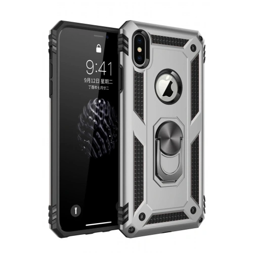 Mey İthalat®  iPhone X Kılıf Sofya Yüzüklü Silikon Kapak - Gümüş