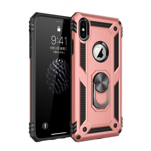 Mey İthalat®  iPhone X Kılıf Sofya Yüzüklü Silikon Kapak - Rose