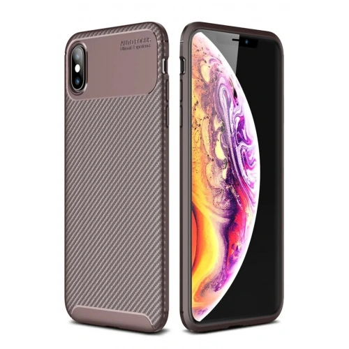 Mey İthalat®  iPhone XS Max Kılıf Auto Focus Karbon Kapak - Kahverengi