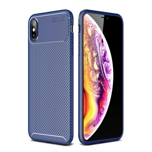 Mey İthalat®  iPhone XS Max Kılıf Auto Focus Karbon Kapak - Lacivert