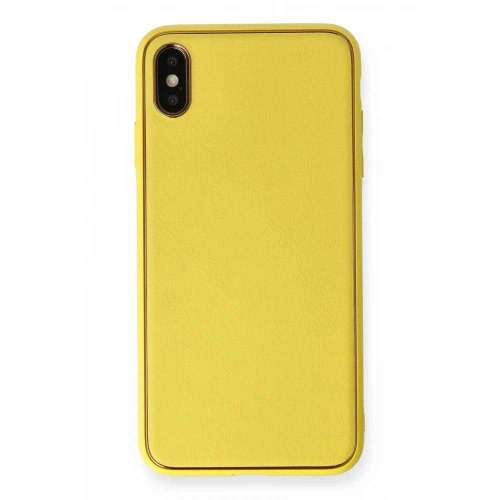 Mey İthalat®  iPhone XS Max Kılıf Coco Deri Silikon Kapak - Sarı