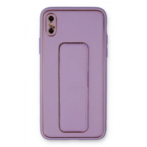 Mey İthalat®  iPhone XS Max Kılıf Coco Deri Standlı Kapak - Koyu Lila