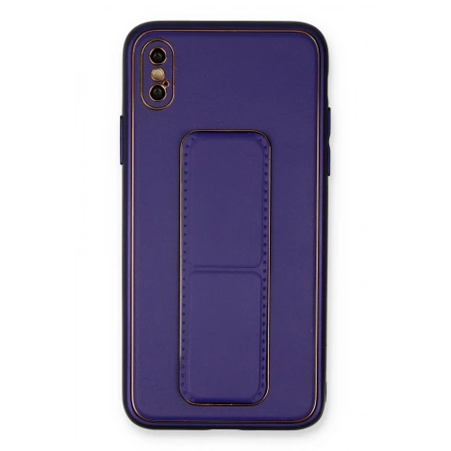 Mey İthalat®  iPhone XS Max Kılıf Coco Deri Standlı Kapak - Mor
