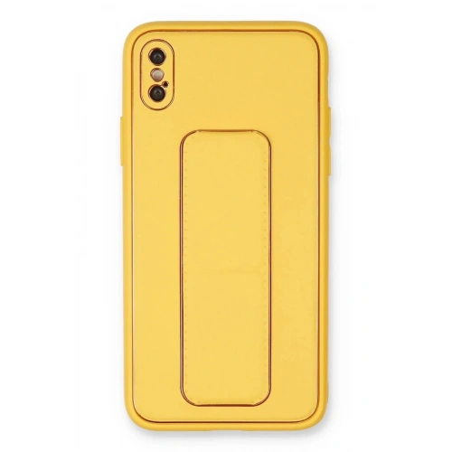 Mey İthalat®  iPhone XS Max Kılıf Coco Deri Standlı Kapak - Sarı