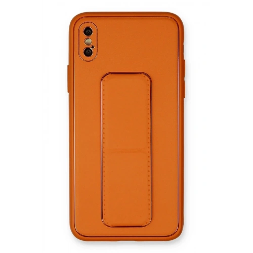 Mey İthalat®  iPhone XS Max Kılıf Coco Deri Standlı Kapak - Turuncu