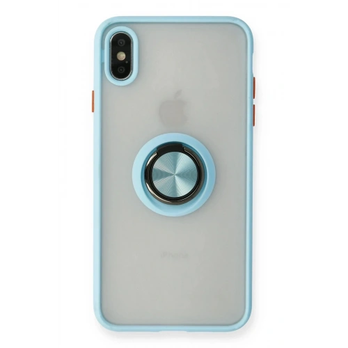 Mey İthalat®  iPhone XS Max Kılıf Montreal Yüzüklü Silikon Kapak - Buz Mavi