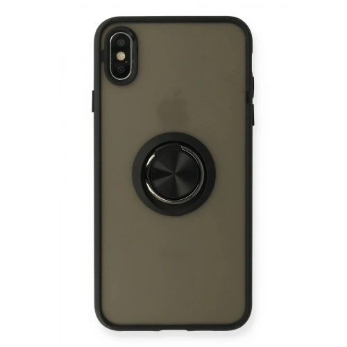 Mey İthalat®  iPhone XS Max Kılıf Montreal Yüzüklü Silikon Kapak - Siyah
