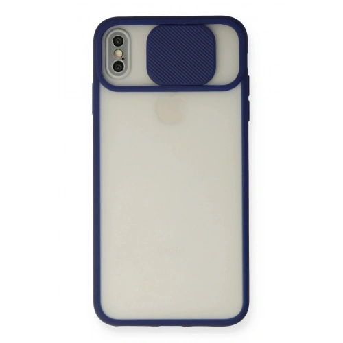 Mey İthalat®  iPhone XS Max Kılıf Palm Buzlu Kamera Sürgülü Silikon - Lacivert