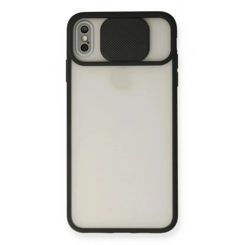Mey İthalat®  iPhone XS Max Kılıf Palm Buzlu Kamera Sürgülü Silikon - Siyah