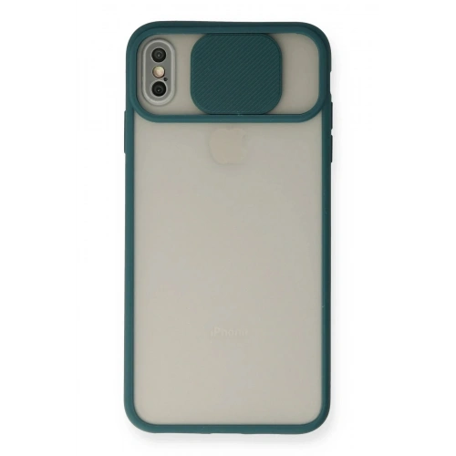 Mey İthalat®  iPhone XS Max Kılıf Palm Buzlu Kamera Sürgülü Silikon - Yeşil