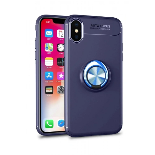 Mey İthalat®  iPhone XS Max Kılıf Range Yüzüklü Silikon - Mavi