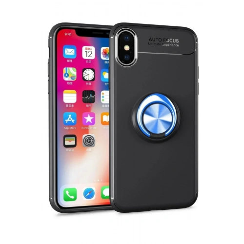 Mey İthalat®  iPhone XS Max Kılıf Range Yüzüklü Silikon - Siyah-Mavi
