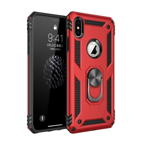 Mey İthalat®  iPhone XS Max Kılıf Sofya Yüzüklü Silikon Kapak - Kırmızı