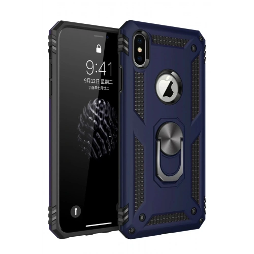 Mey İthalat®  iPhone XS Max Kılıf Sofya Yüzüklü Silikon Kapak - Lacivert