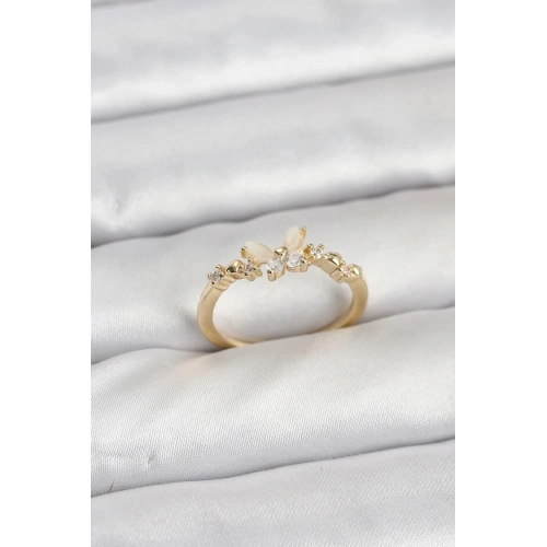Mey İthalat® Kelebek Model Gold Renk Pirinç Kadın Yüzük