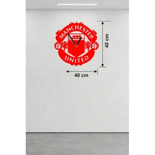 Mey İthalat® Manchester United Logolu Ahşap Duvar Saati - 40x40 cm Taraftar Hediyesi