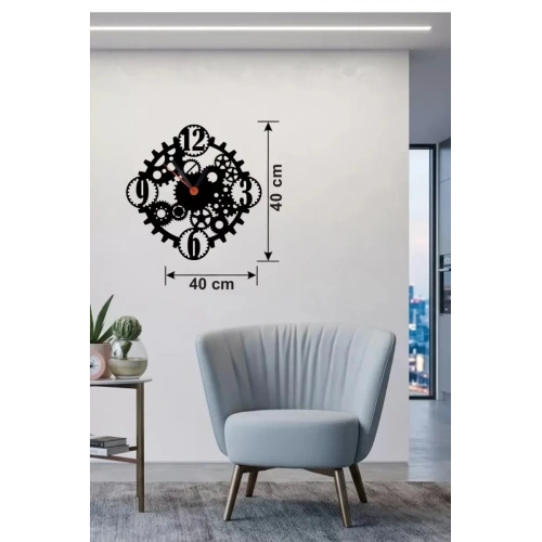 Mey İthalat® Mekanik Dişli Çark Tasarım Ahşap Duvar Saati - 40x40 cm Steampunk Dekor