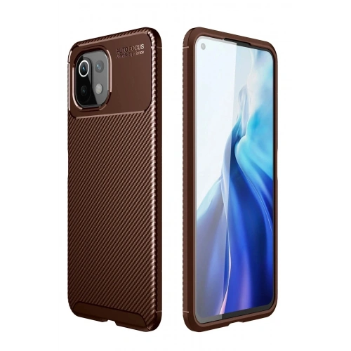 Mey İthalat®   Mİ 11 Lite Kılıf Auto Focus Karbon Kapak - Kahverengi