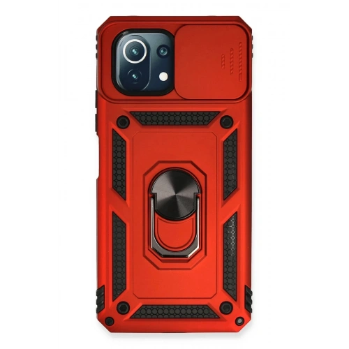 Mey İthalat®   Mİ 11 Lite Kılıf Pars Lens Yüzüklü Silikon - Kırmızı