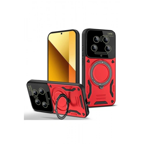 Mey İthalat®   Mi 14 Ultra Kılıf Joy Lens Standlı Kapak - Kırmızı