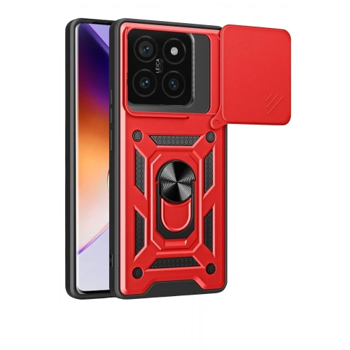 Mey İthalat®   Mi 14T Pro Kılıf Pars Lens Yüzüklü Silikon - Kırmızı