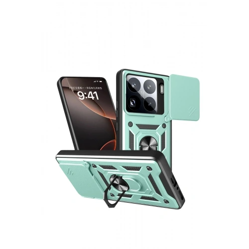 Mey İthalat®   Mi 15 Pro Kılıf Pars Lens Yüzüklü Silikon - Yeşil