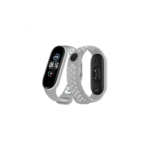 Mey İthalat®   Mi Band 6 Spor Delikli Kordon - Gri-Kırmızı