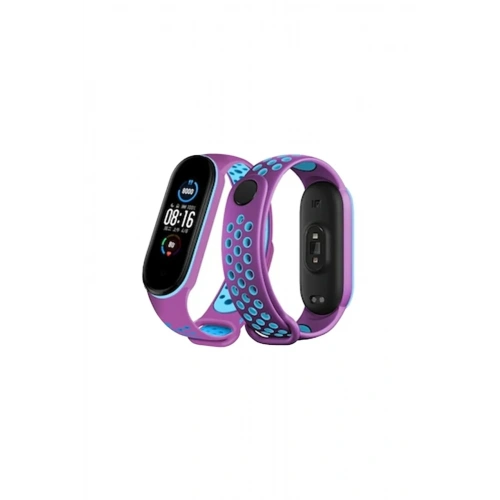 Mey İthalat®   Mi Band 6 Spor Delikli Kordon - Mor-Mavi